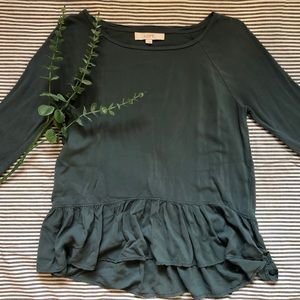 Loft teal ruffle edged shirt